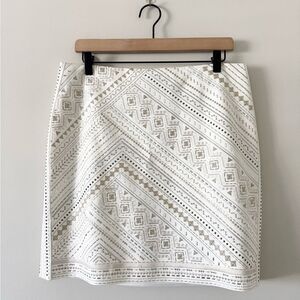 WHBM Mini Skirt with Beaded and Embroidered Pattern in White Gold Silver Size 10